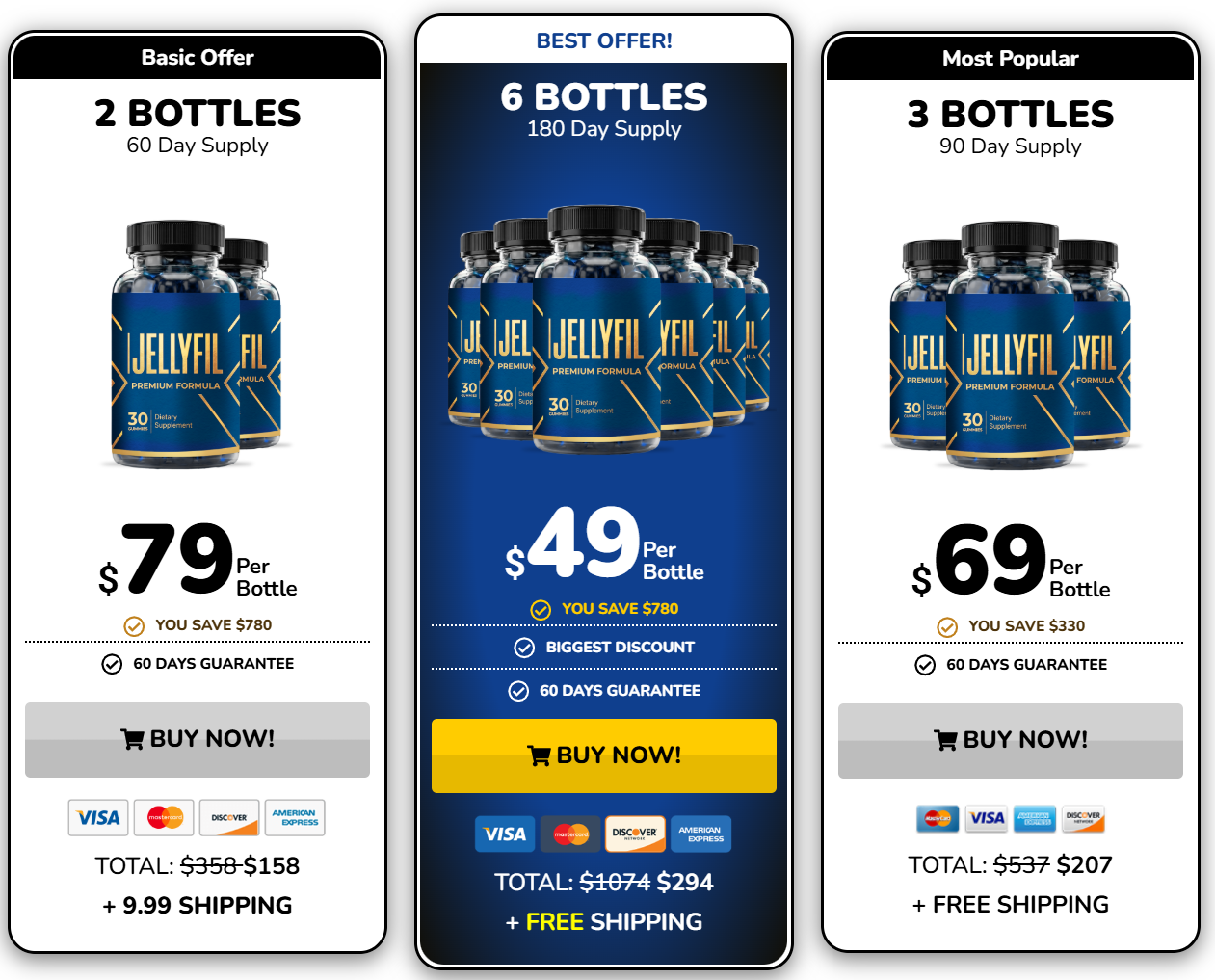 Jellyfil Gummies pricing packages: 2, 3 and 6 bottle offers